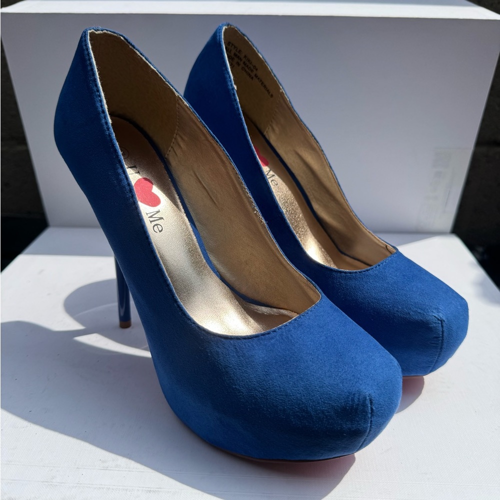 Blue Suede Platform Pumps - Women's